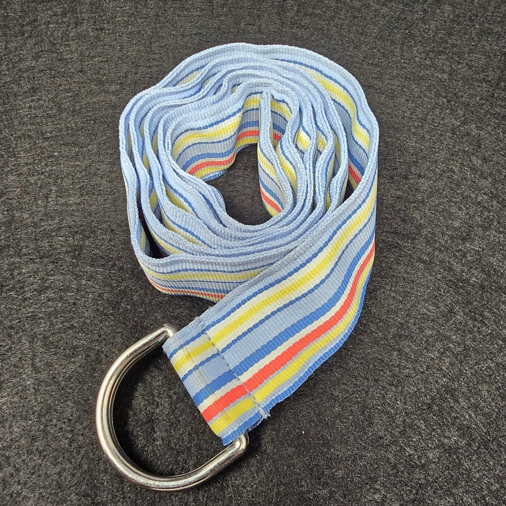 LL Bean Womens Blue Multi Color Striped D-Ring Webbed Belt Size M/L 0AST7